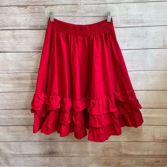 VINTAGE SQUARE UP VERY FULL TIERED RUFFLE SKIRT IN RED - Picture 3 of 4